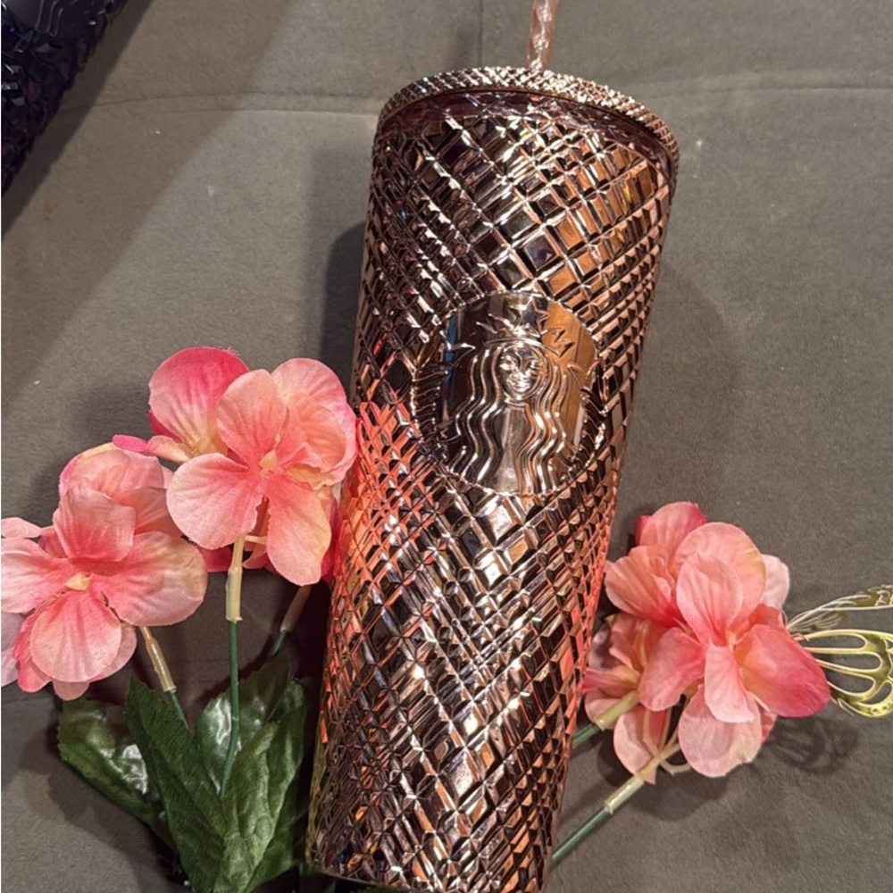 Starbucks Copper Tumbler with Pink Florals